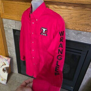 Vintage Men's Wrangler Red PBR Bull Riding Rodeo Button Down Shirt Size L